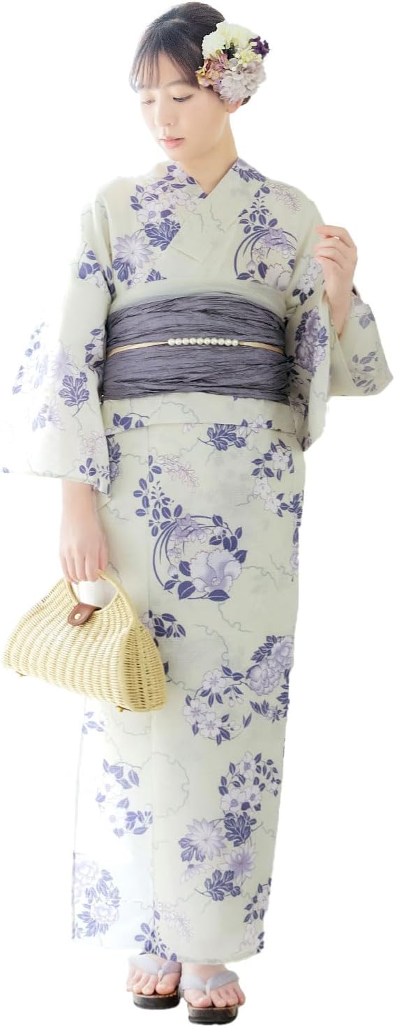 白菊の花柄 浴衣・帯セット フリーサイズ Amazon.co.jp: 3点セット浴衣 花柄 浴衣 帯白 フリーサイズ